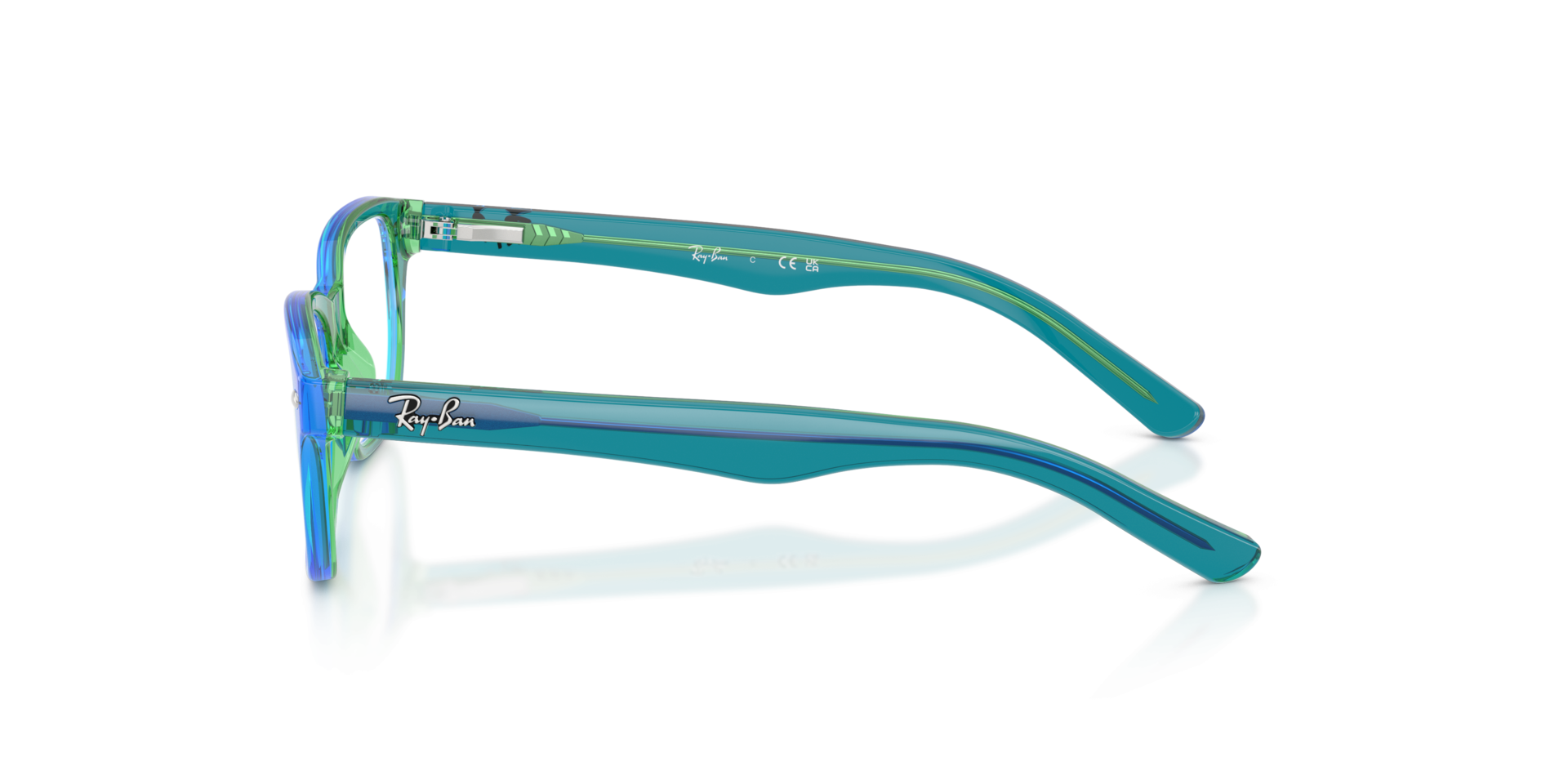 RB1555 Transparent Blue & Green AcetatEyeglass Frames von B24, Seitenansicht