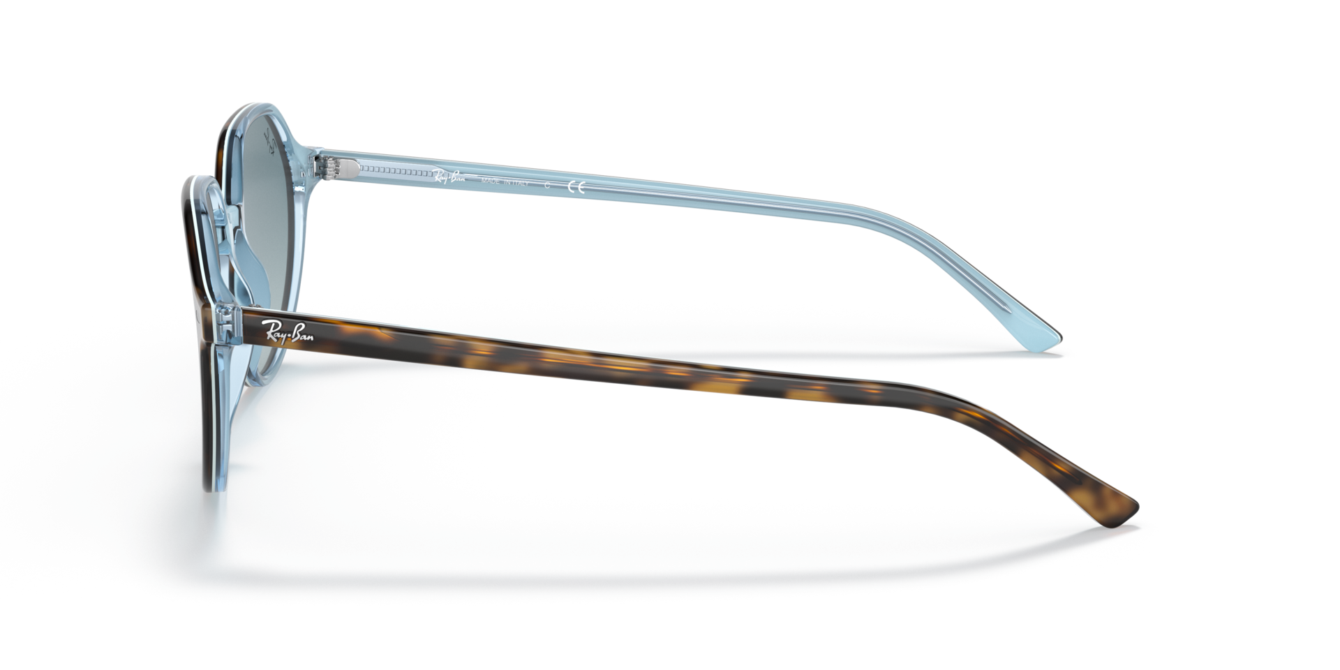 RB2195 Havana op lichtblauw AcetaatSunglass Frames van B24, Zijaanzicht