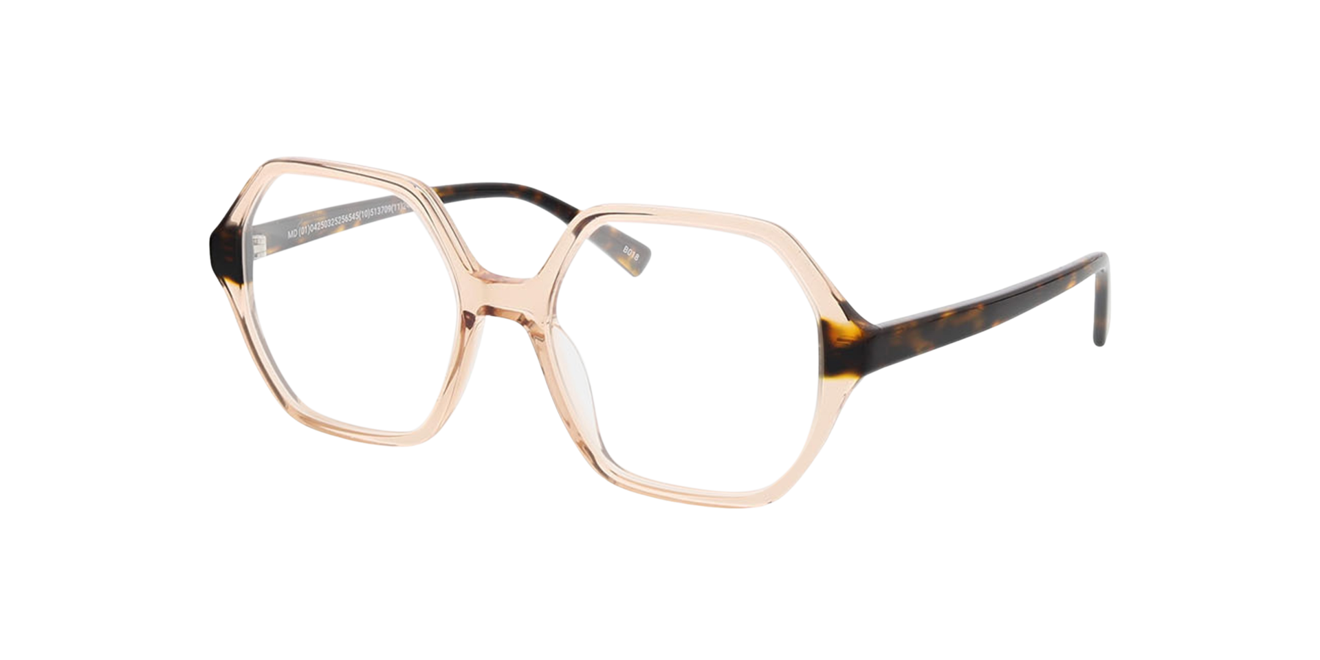 Molly Kristal roze  &  Havana AcetaatEyeglass Frames van B24, Hoekweergave